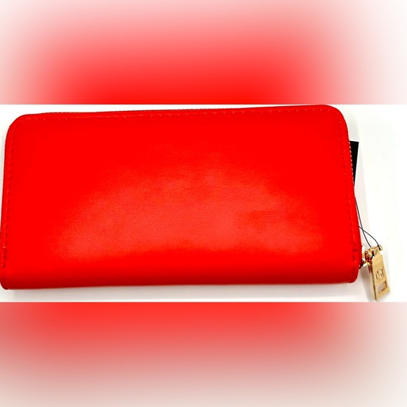 Badgley Mischka Red Large Zip around Wallet - Glam Gold Studs & Hardware! - Picture 2 of 7
